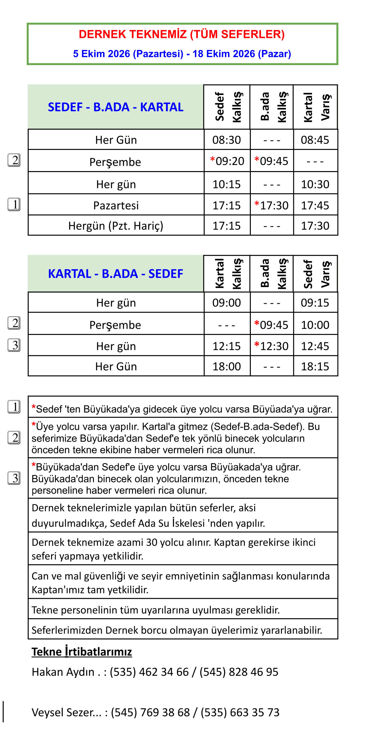 Sedef-(Büyükada)-Kartal özel tekne tarifesi